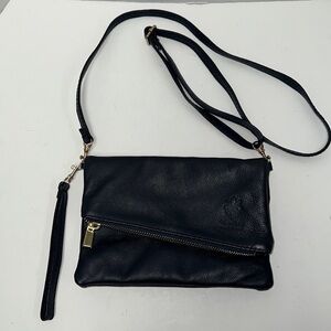 Vera Pelle Italian Leather Convertible Navy Blue Wristlet/Crossbody
